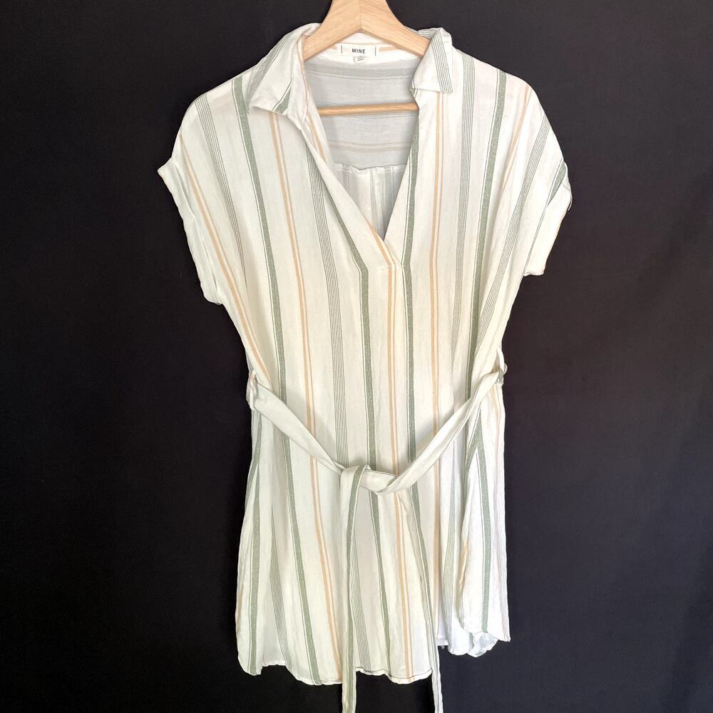 Mine green white orange striped beachy boho short sleeved sheath dress size‎ M